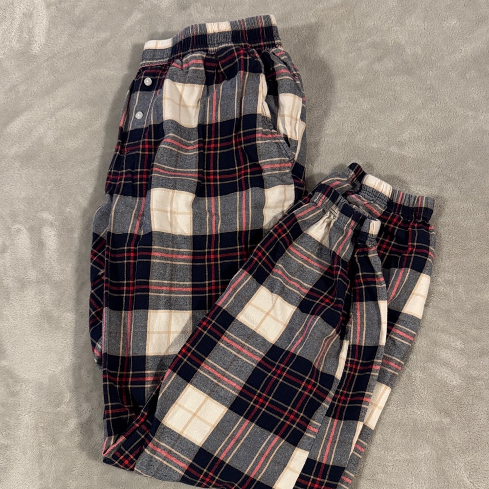 Aerie Plaid Pants - Navy and Cream